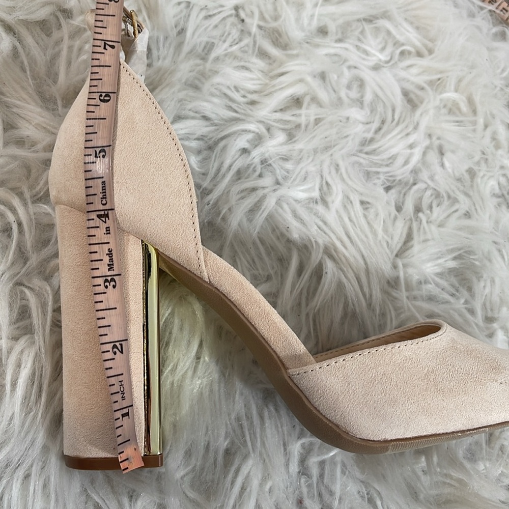 LULUS Laura Light Nude Suede Ankle Strap Chunky Heels Size 10 NEW - Picture 14 of 16